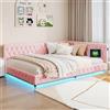 BLSYHDH Letto imbottito singolo 140x200, letto per bambini con comodino LED e porta USB, cuscino Teddy Velvet (rosa)