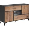 Komodee , Cassettiera Buffet Orvieto 4D Rovere/Antracite, larghezza 89 cm x altezza 149,5 cm x profondità 40 cm, LED, per soggiorno, camera da letto
