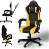 Juskys Sedia da gaming HyperSeat - Regolabile in altezza, schienale reclinabile e braccioli imbottiti, similpelle, ergonomica e resistente - Nero/giallo