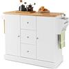 KOMFOTTEU Carrello da Cucina in Legno di Quercia con 2 Armadi e 3 Cassetti, Credenza con 5 Rotelle e Cerniere in Metallo, Isola da Cucina per Soggiorno e Sala da Pranzo (Bianco)