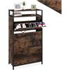 tectake® Scarpiera 61 x 32 x 130 cm, Scarpiera salvaspazio slim, 2 Ripiani, 3 Scomparti apribili, Scaffale Scarpe Uomo, Scarpe Donna, Mobile Organizer Ingresso, Stile Industriale - Legno Scuro