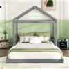 Trdlpyn Letti per Bambini a forma di casa 140 x 200 cm, Montessori Letto a Terra per Bambini con Rete a doghe, Protezione Anticaduta, Struttura Letto per Bambini in Legno Massiccio, Grigio