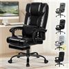 ALFORDSON Sedia Girevole con Poggiagambe Poltrona Direzionale Ergonomica da Ufficio Studio Regolabile con Rotelle, Altezza Regolabile, Supporto Lombare, Portante di 180 kg, Similpelle(Nera lucida)