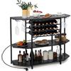 COSTWAY Mobiletto Portabottiglie da Vino a 3 Livelli, con Ripiani di Stoccaggio, Porta Bicchieri, Porta Bottiglie, Prolunghe Elettriche, per Soggiorno Cucina, Bar, 120 x 40 x 92 cm (Grigio Scuro)