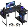 SOLAVERO Scrivania Angolare Reversibile 110 x 80 cm, Scrivania a L con Borsa Portaoggetti, Tavolo Computer con Ripiani, per Ufficio, Studio and Soggiorno, Tavolo Gaming Nero