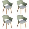 HJhomeheart Set di 4 Sedie da Pranzo, Gambe in Legno Massello, Sedie da Ufficio con braccioli, Sedie in Tessuto, Verde + Rosa