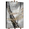 YS Quadro Astratto Nero Oro su Tela | Pittura Pennellate Calligrafiche | Linee Oro Grigio Bianco | 40x60 cm Incorniciato | Soggiorno, Studio, Decor di Lusso