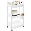 soudesileim Carrello da cucina a 3 ripiani con ruote, carrello da portata con cassetti, tazze sospese, mensole, ganci, carrello multifunzione per soggiorno, bagno, ufficio (bianco)
