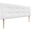 DHOME Testiera Capitone imbottita in similpelle o tessuto Acualine con gambe in legno di pino spessore 8 cm Testiere letto imbottite trapuntate Capitone (Tessuto Blanco, 160 (150/160))