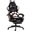 Dowinx Sedia da gioco ergonomica con poggiapiedi, sedia da gioco e sedia per PC da gioco con tessuto, sedia da scrivania ergonomica, comoda da giocare, per adulti, rosa e nero