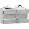 BDW - Cassettiera con 6 Cassetti - 100cm di Larghezza, 57cm di Altezza - Mobile, Credenza, Multiuso, Scarpiera, Classificatore - Soggiorno, Camera da Letto, Corridoio - bianco/cemento