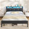 KIMENICH Letto 140x190 Letto con Illuminazione a LED Letto Imbottito 140x190 Base di Ricarica Telaio Letto con Rete a Doghe, Camera da Letto, Nero
