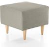Deshome Pouf poggiapiedi quadrato 54x54 cm stoffa Idrorepellente: Pouf divano soggiorno camera da letto, Pouffe salotto Olimpia Tortora Piedino legno naturale