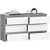 BDW - Cassettiera con 6 Cassetti - 100cm di Larghezza, 57cm di Altezza - Mobile, Credenza, Multiuso, Scarpiera, Classificatore - Soggiorno, Camera da Letto, Corridoio - cemento/bianco
