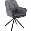Lestarain Sedia Sala da Pranzo, Sedia da Cucina con Braccioli, Poltroncina con Sedile Girevole, per Salotto, Ufficio, Gambe in Metallo, Superficie in Velluto, Gris Scuro, LCNI125001-1
