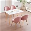 JZGORC Tavolo da Pranzo con 4 Sedie, Set da Pranzo, 110 x 70 x 75 cm, Tavolo da Pranzo Rettangolare in Legno, 4 Sedie con Schienale alto in Velluto, Rosa + Bianco