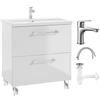 Deftrans - Mobile sottolavabo 80 cm di larghezza x 40 cm di profondità x 84 cm di altezza - Armadietto bagno con lavandino, rubinetto e sifone - Mobiletto da bagno in bianco lucido - con cassetti