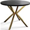 AlpiMeble Tavolo da Pranzo Allungabile Loft Liten, Nero, 100-180 cm | Tavolo Rotondo da Pranzo, Tavolo Allungabile, Tavolo da Soggiorno, con Gambe di Metallo in Colore Oro