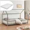 [en.casa] Letto a Casetta per Cameretta con Materasso 120x200 cm Letto Piazza e Mezza per Bambini con Barriere Struttura in Legno di Pino - Grigio/Bianco