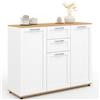 IDMarket - Credenza VITO 100 cm con 3 ante e 2 cassetti bianchi e piano in legno