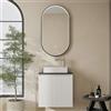 Planetmöbel Set mobili da bagno Lavabo con mobile sottolavabo 56 x 55 x 30 cm bianco e rovere dorato, specchio da bagno illuminazione, 50 x 90 cm, specchio cornice, ovale, 3 livelli di illuminazione