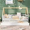 Gelukueub Letto per Casa sull'Albero Singolo per Bambini, Estraibile e Scorrevole con Ruote Inferiori, in Legno Massello, Bianco, con Sedia Sottotetto Colore Naturale (90 x