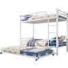 Azkoeesy Letto a castello con letto estraibile per 3 adulti, 90 x 200 cm e 90 x 190 cm, con protezione anticaduta e rete a doghe in metallo, letto a castello, tre letto, bianco