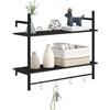 HOMCOM Mensola a muro 2 livelli con 4 ganci 80x24x65 cm Nero