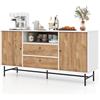 GIANTEX Credenza Basso con Gambe in Metallo, Credenza da Cucina Moderna con Ante Scorrevoli e 2 Cassetti, Buffet da Soggiorno con Protezione Antiribaltamento, 150 x 45 x 74 cm