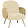 Totò Piccinni Poltroncina DALY in Velluto Bouclè imbottito con braccioli in paglia di vienna e piedini in legno (Beige, Poltrona)