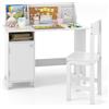 GYMAX Set Tavolo e Sedia per Bambini, Scrivania per Studenti con Scaffale, Armadio, Lavagna & Pennarello, per Lavori Manuali, Compiti, 3+ Anni, Bianco (Bianco)