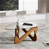 AuraFurn Tavolino triangolare in vetro, tavolino moderno con base in legno massello triangolare e vetro temperato spesso, tavolino da salotto, tavolino da caffè originale per soggiorno ufficio, 82*57*35 cm