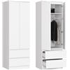 Home Collective Armadio bianco largo 60 cm alto 180 cm, armadio con 2 ante e 2 cassetti, bastone appendiabiti e 1 ripiano, armadio, camera da letto, soggiorno