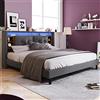 Moimhear Letto imbottito 140 x 200 cm, letto a due piazze, con testiera con spazio di archiviazione, letto con ricarica USB e illuminazione LED, struttura letto con rete a doghe in legno (Grigio, 140