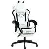 Dowinx Sedia Gaming Rosa Ergonomica Cute Cat Version - Sedia da Ufficio Ergonomica con Schienale Alto e Supporto Lombare Massaggiante, Ecopelle, Poggiapiedi, Cucciolo Bianco