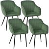 Goeurvant Set di 4 Sedie da Pranzo con Braccioli, Sedie Imbottite in Velluto per Cucina e Soggiorno, Sedie Moderne con Gambe in Metallo, Verde foresta