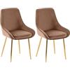 CLP Sedie da pranzo set di 2 Elmira, imbottite con braccioli, struttura in metallo robusta, rivestimento in velluto facile da pulire, stile mode, Colore:marrone, Materiale base:metallo oro