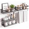 Fixwal Mensola da parete per bagno, 3 + 1 livelli, sopra la toilette, legno rustico, mensole sospese con cornice in metallo e porta asciugamani per bagno, cucina, camera da letto, soggiorno (grigio)