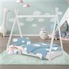 ML DESIGN modern living ML-Design Letto Montessori Tipi per Bambini 70 x 140 cm Bianco, in Legno di Pino Massiccio, con Rete a Doghe, Lettino a Terra a Forma di Tenda Indiana, Giroletto a Capanna per Cameretta