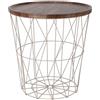 Spetebo Tavolino a griglia in metallo 39 cm - color crema - tavolo con effetto legno - tavolo decorativo piccolo con cestino portaoggetti
