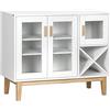HOMCOM Credenza da cucina con portabottiglie Credenza a buffet con 3 ante in vetro e 4 portabottiglie a forma di X per la sala da pranzo Stile moderno Anti-Tip 90x37x75 cm Bianco