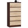 AKORD Cassettiera K60 con 5 Cassetti | Credenza Alta | Moderna Mobiletto per Soggiorno Sala da Pranzo Camera da Letto Corridoio Bagno | Armadio Cameretta | 60x121x40 cm, 39kg | Wenge/Rovere Sonoma