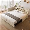 Easexcy Letto da giorno 90 x 200 cm (180 x 200 cm), divano letto, design multifunzionale, USB + tipo C, letto con rete a doghe, senza materasso (stile 3, beige, con letto estraibile)