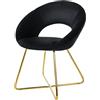 ML DESIGN modern living ML-Design Sedia per Sala da Pranzo in Velluto Nero con Schienale Rotondo Poltroncina Imbottita da Cucina Salotto con Gambe in Metallo Oro Seduta Ergonomica Confortevole per Soggiorno 64x53x77 cm