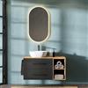 Planetmöbel LUX - Set di mobili da bagno con mobiletto da 100 cm, sospeso, con lavabo da 42 cm, colore bianco, mobiletto lavabo dorato/antracite
