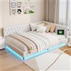 BestAlice Divano Letto 2 Posti 140x200cm, Letto Matrimoniale Imbottito con Rete a Doghe, Multifunzionale, Divano Letto con LED e Ricarica USB, in Velluto Teddy, Beige, senza Materasso