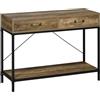 HOMCOM Tavolo Consolle da Ingresso Vintage in Metallo e Legno, Tavolino da Salotto e Soggiorno con 2 Cassetti e Mensola, Marrone