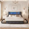 JiaOyu Letto imbottito 160x200 cm con funzione di ricarica USB e luci LED, letto con cassetti e spazio di archiviazione nella testata, letto moderno per giovani in stile matrimoniale con solido telaio