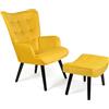 IDMarket - ANIA Poltrona scandinava con poggiapiedi in velluto giallo