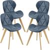 [en.casa] Set 4 Sedie con Rivestimento in Similpelle Trapuntata e Gambe in Legno di Faggio Sedie da Design Ergonomico per Sala da Pranzo Soggiorno Riunioni - Blu